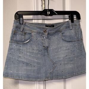 DENNY ROSE Denim Bedazzled Rhinestone Mini Skirt Medium Y2K 2000s Core